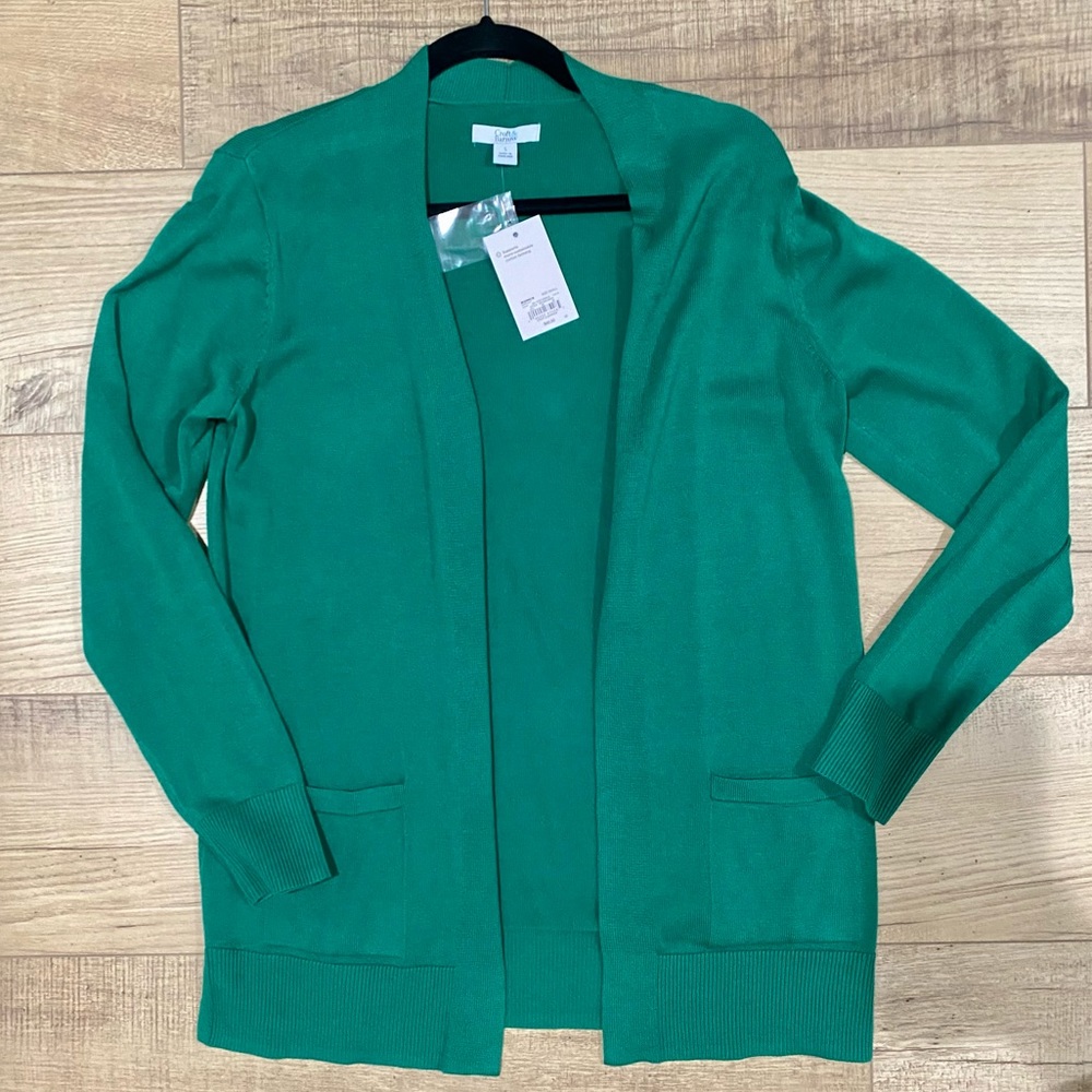 NWT-Croft and Barrow green open cardigan with pockets, Size S